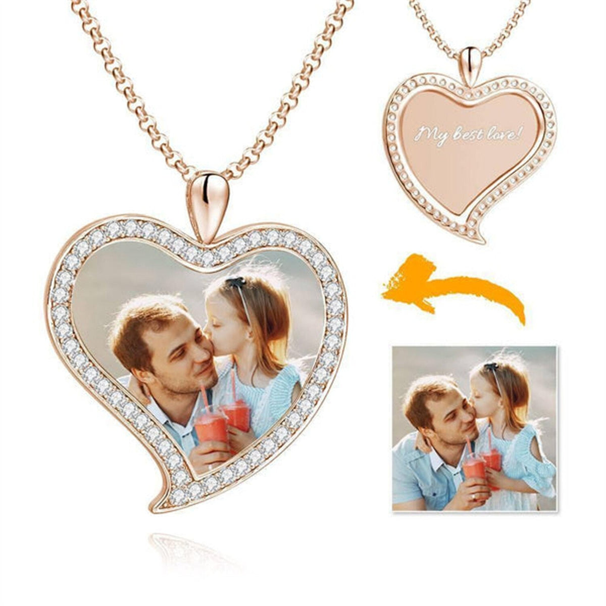 Custom Made Photo Necklace Pendant Hip Hop Heart-shaped Necklace Iced Out Cubic Zircon Jewelry - MERGE.DAY.1.FREESTYLE