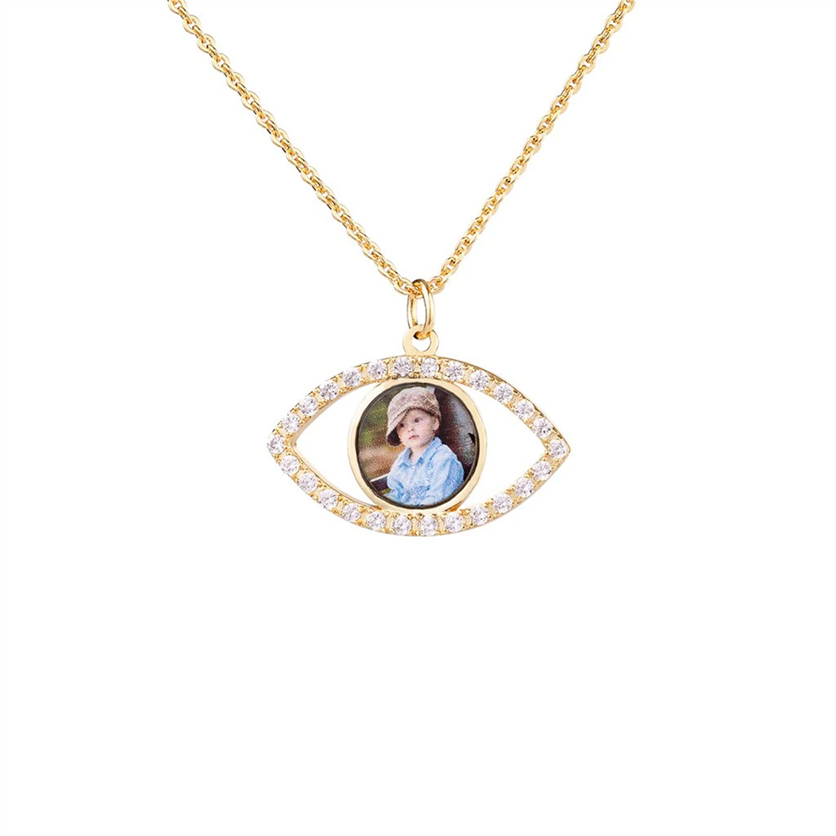 18k Gold Plated Evil Eye Necklace With Customised Picture Personalized Photo Pendant - MERGE.DAY.1.FREESTYLE
