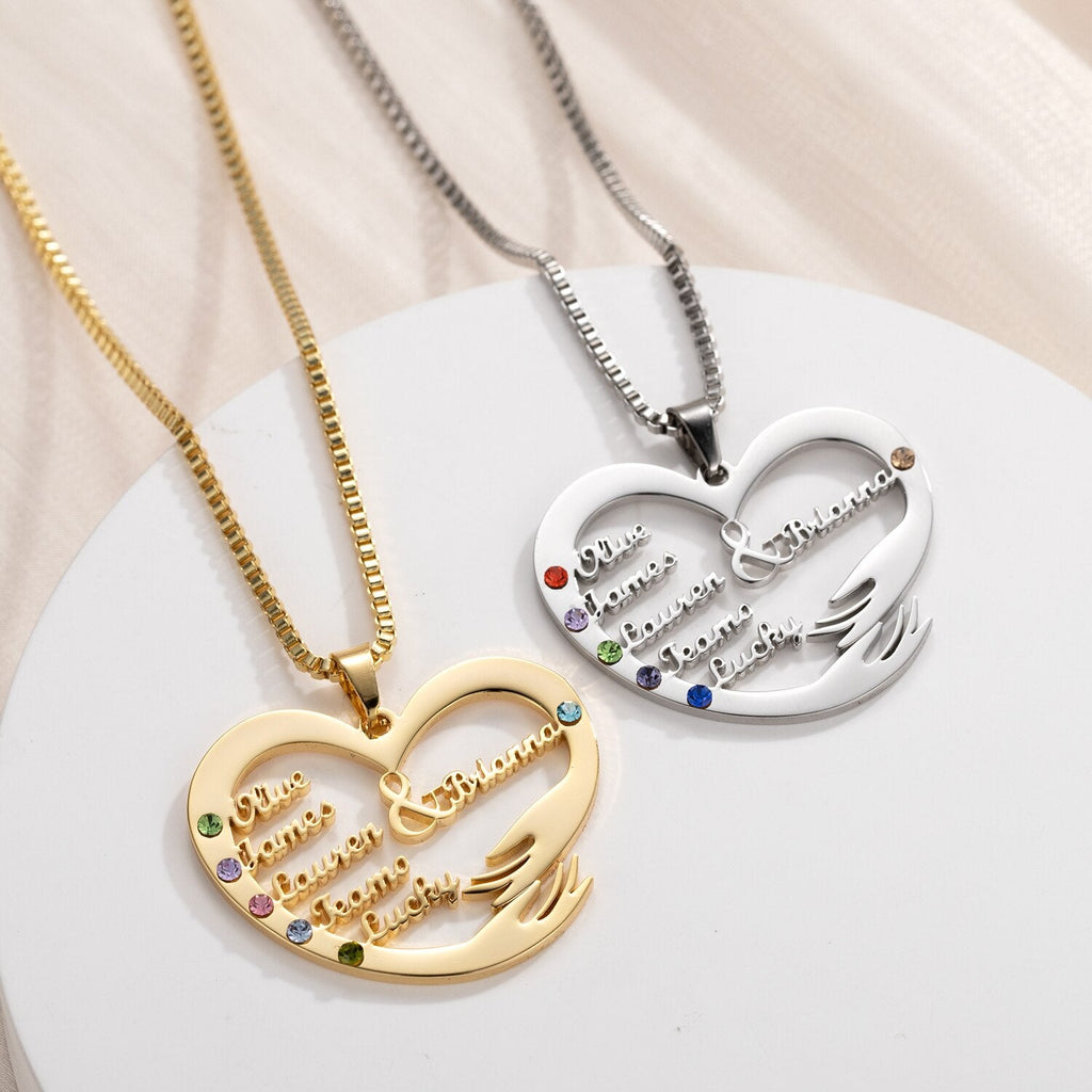 Custom Mom Necklace With Birthstones Personalized Heart Mother And Child Name Pendant - MERGE.DAY.1.FREESTYLE