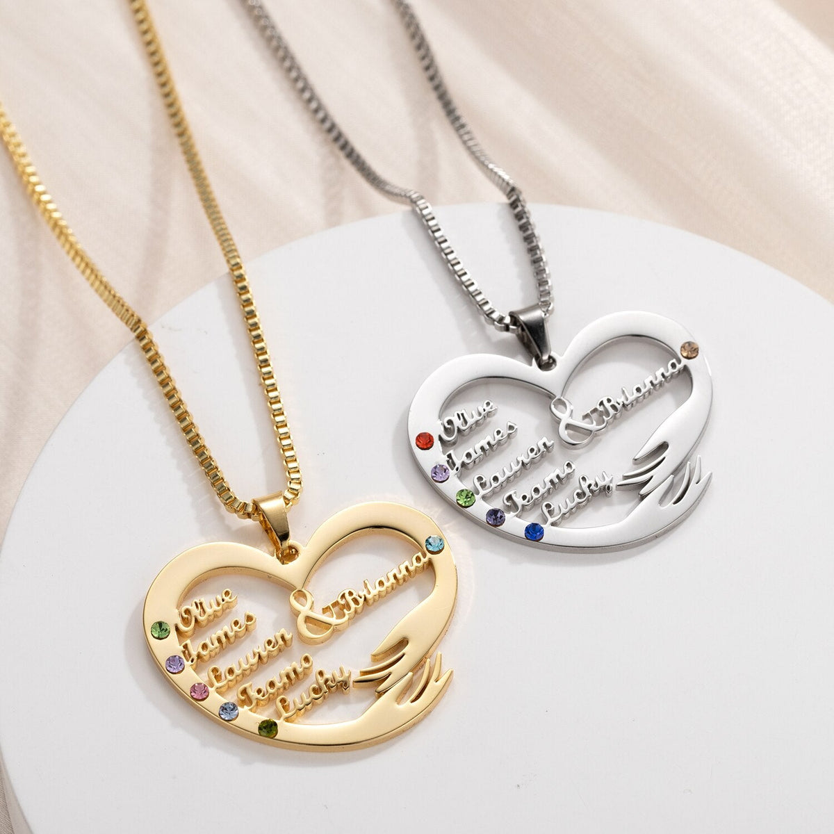 Custom Mom Necklace With Birthstones Personalized Heart Mother And Child Name Pendant - MERGE.DAY.1.FREESTYLE