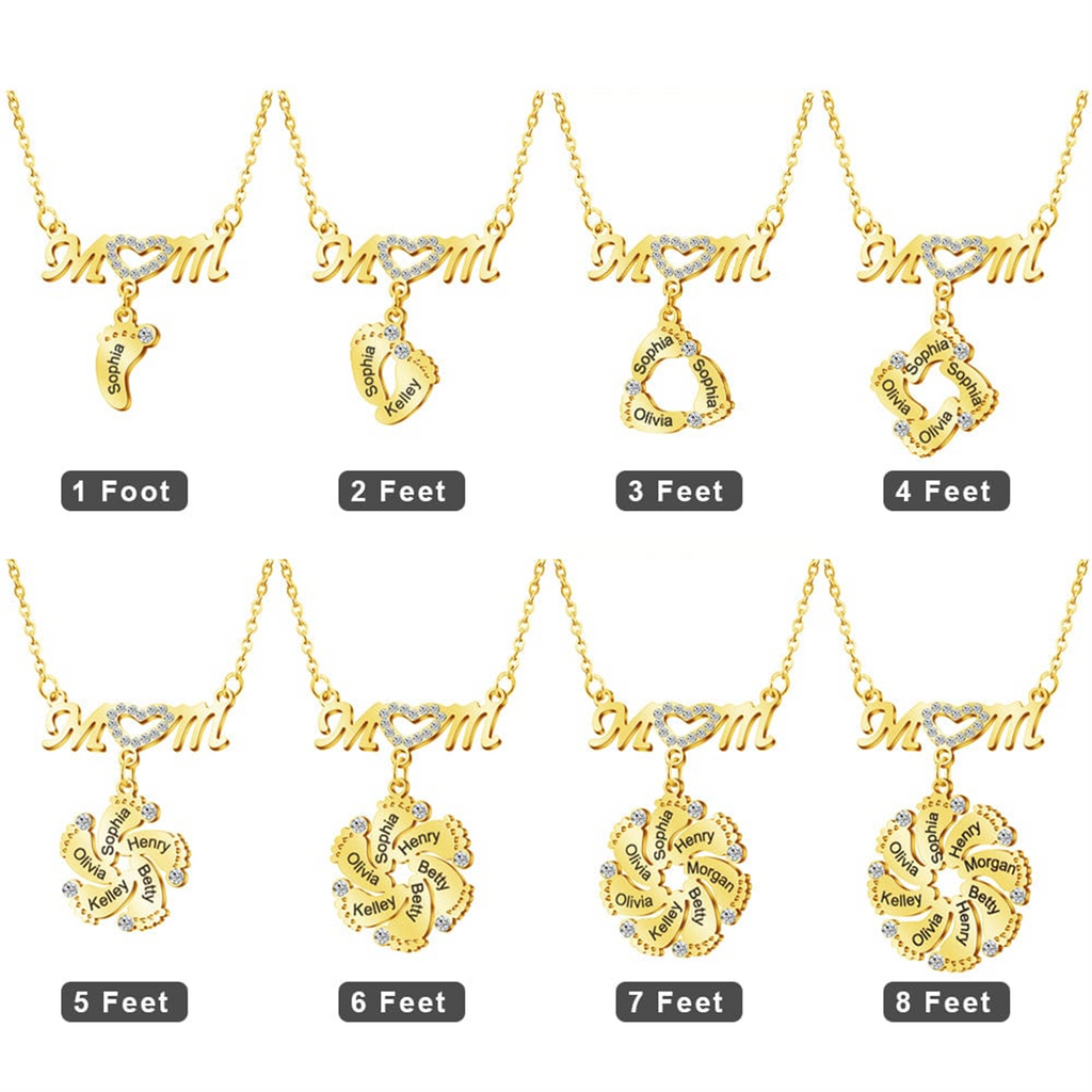 Personalized Diamond Mom Necklace With Crystal Baby Feet Engraved Names Pendant - MERGE.DAY.1.FREESTYLE