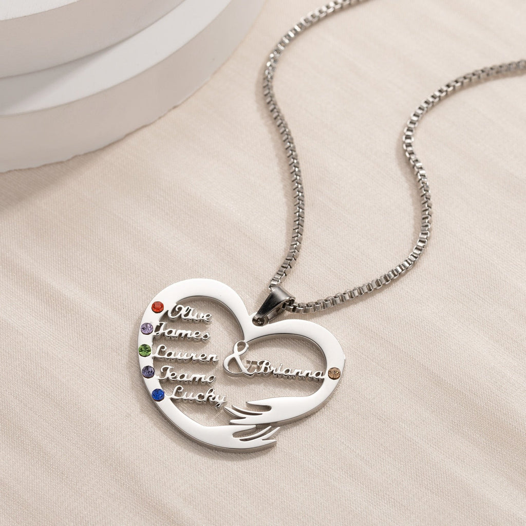 Custom Mom Necklace With Birthstones Personalized Heart Mother And Child Name Pendant - MERGE.DAY.1.FREESTYLE