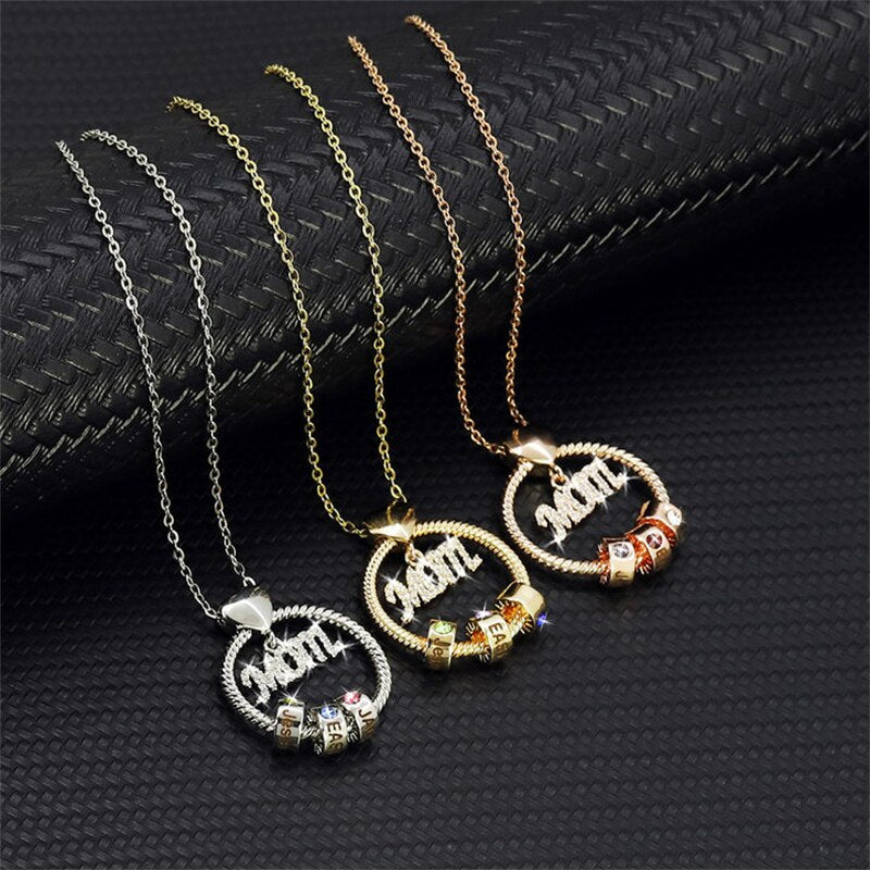 Personalised Circle Pendant Engraved Name Necklace With Birthstone Family Necklace - MERGE.DAY.1.FREESTYLE