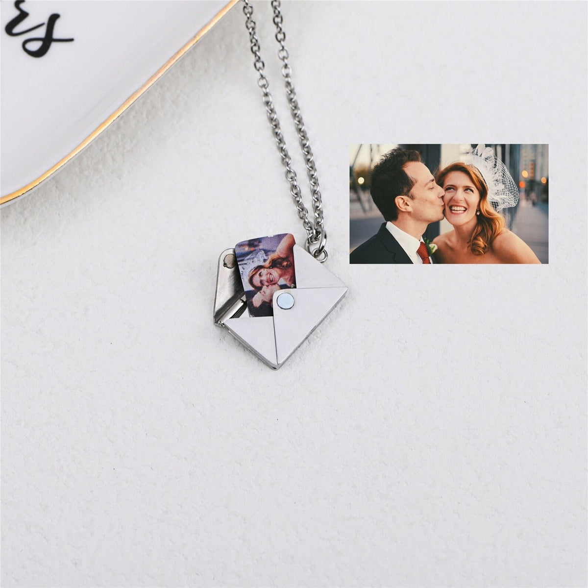 Personalized Custom Envelope Custom Photo Engraved Name Necklace Pendant - MERGE.DAY.1.FREESTYLE