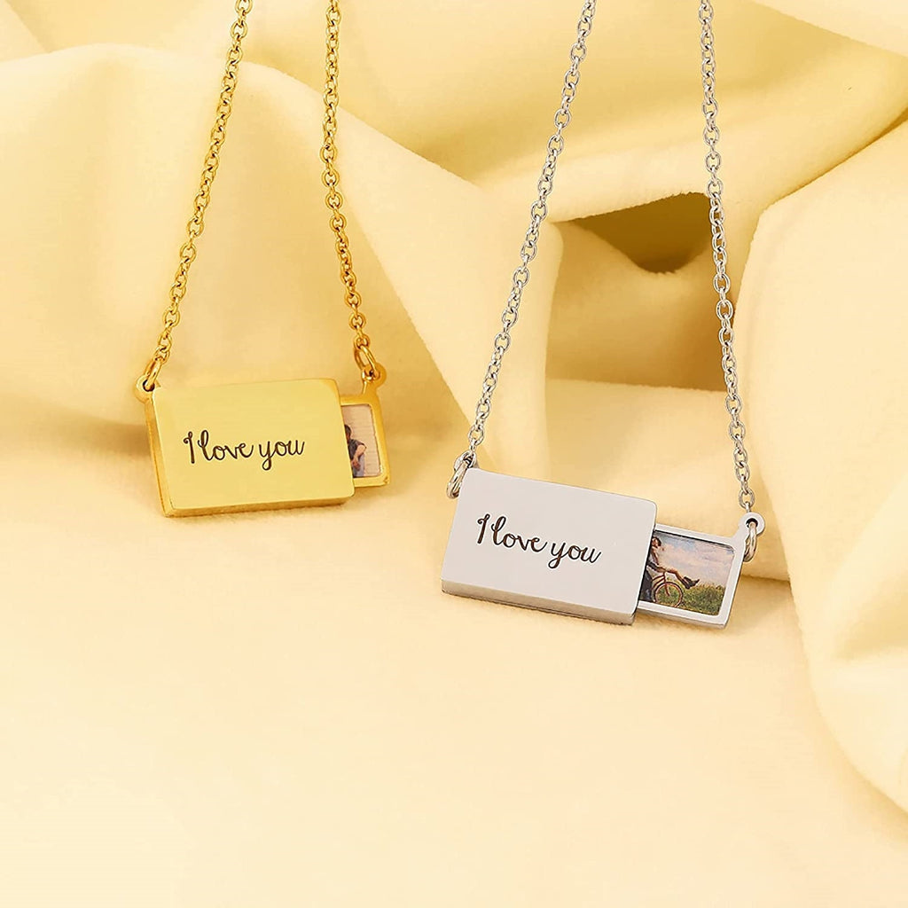 Pull-Out Envelope Necklace Personalized Engraved Photo Locket Unique Pendant - MERGE.DAY.1.FREESTYLE