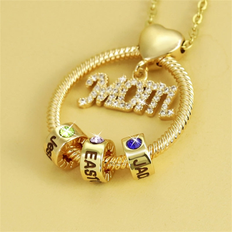 Personalised Circle Pendant Engraved Name Necklace With Birthstone Family Necklace - MERGE.DAY.1.FREESTYLE