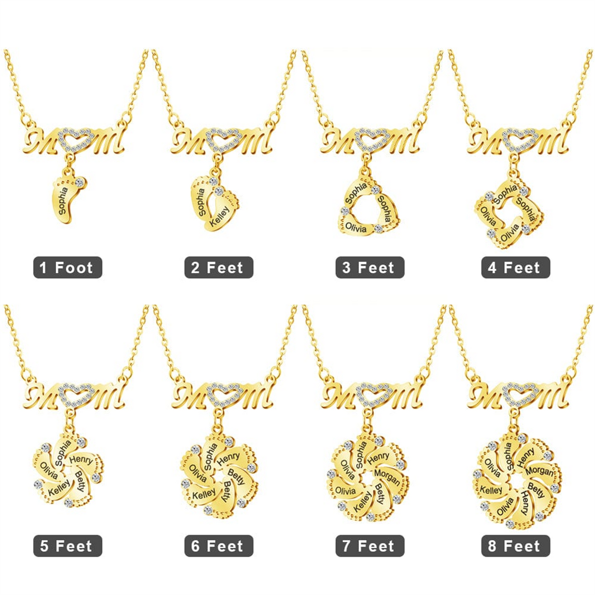 Personalized Diamond Mom Necklace With Crystal Baby Feet Engraved Names Pendant - MERGE.DAY.1.FREESTYLE