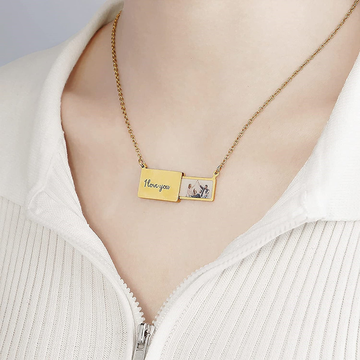 Pull-Out Envelope Necklace Personalized Engraved Photo Locket Unique Pendant - MERGE.DAY.1.FREESTYLE