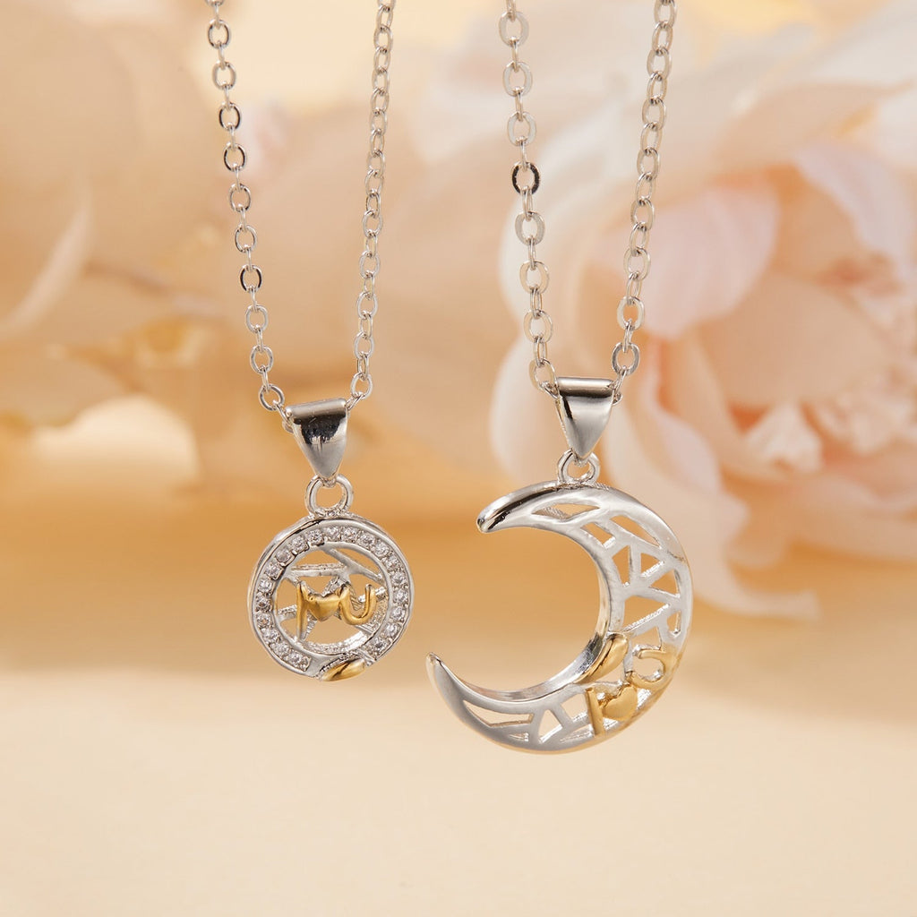 2Pcs Simple Matching Sun Moon Pendant Couple Necklace I Love You Jewelry - MERGE.DAY.1.FREESTYLE