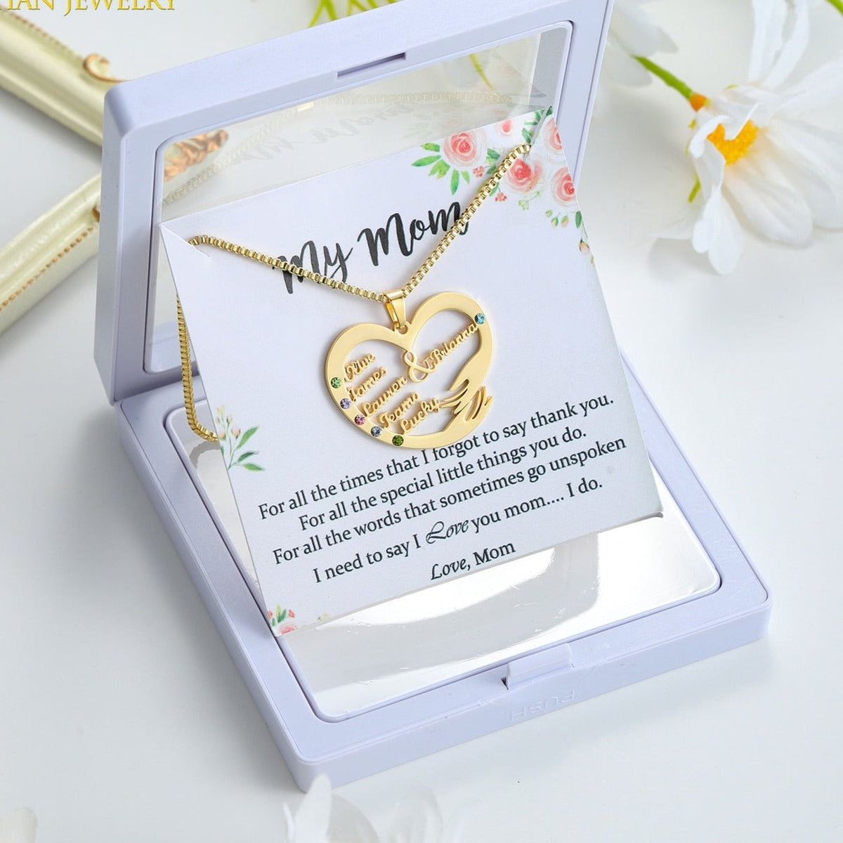Custom Mom Necklace With Birthstones Personalized Heart Mother And Child Name Pendant - MERGE.DAY.1.FREESTYLE