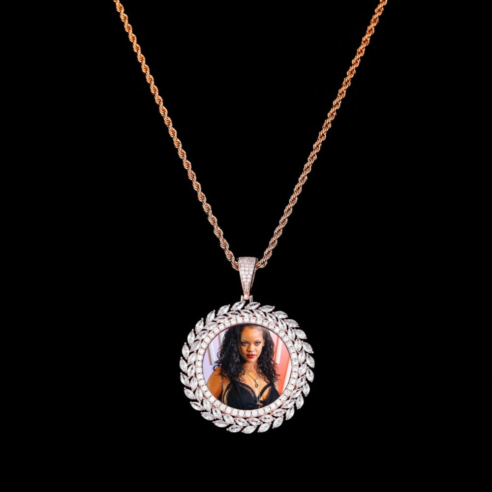 Collar con colgante de medallón redondo personalizado con foto, joyería hip hop