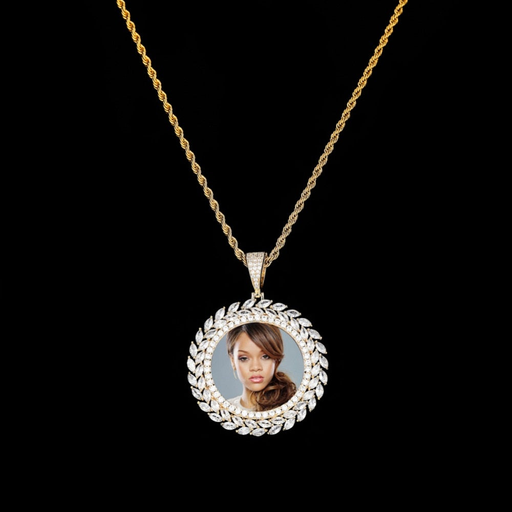 Collar con colgante de medallón redondo personalizado con foto, joyería hip hop