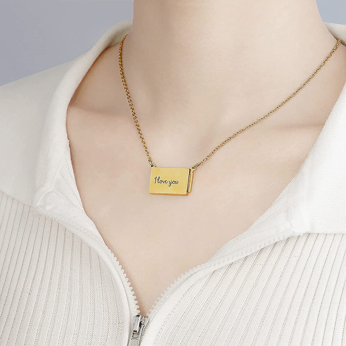 Pull-Out Envelope Necklace Personalized Engraved Photo Locket Unique Pendant - MERGE.DAY.1.FREESTYLE