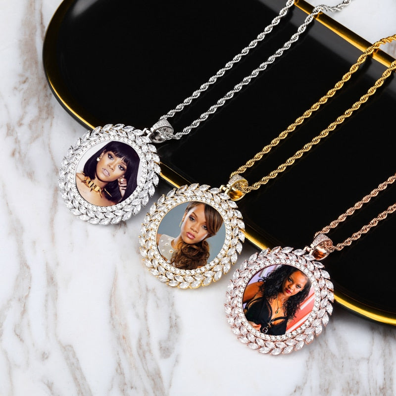 Collar con colgante de medallón redondo personalizado con foto, joyería hip hop