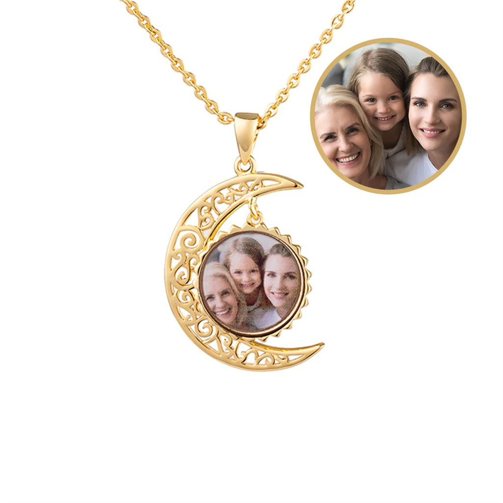 Custom Photo Necklace Moon Style Personalized 18k Gold Plated Pendant Nameplate - MERGE.DAY.1.FREESTYLE