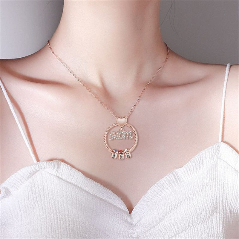 Personalised Circle Pendant Engraved Name Necklace With Birthstone Family Necklace - MERGE.DAY.1.FREESTYLE