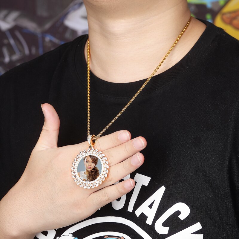 Collar con colgante de medallón redondo personalizado con foto, joyería hip hop