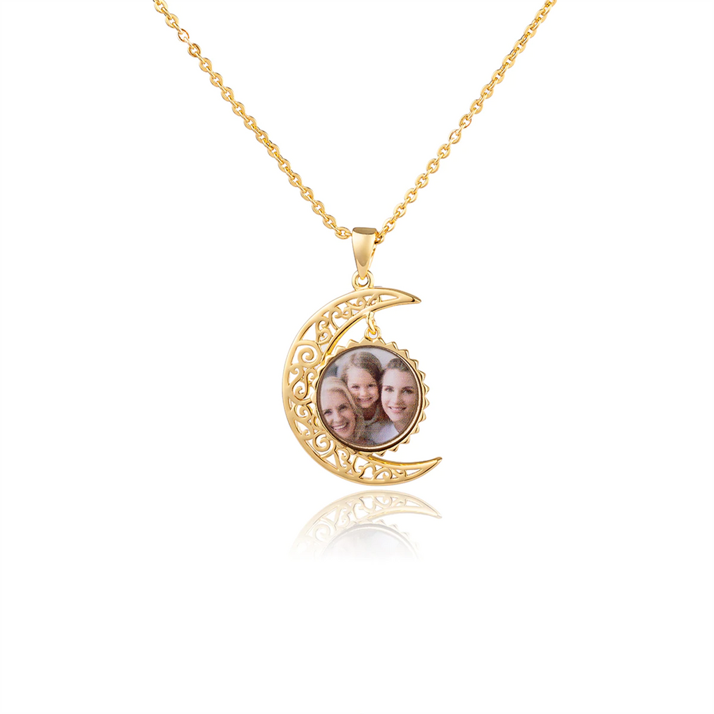 Custom Photo Necklace Moon Style Personalized 18k Gold Plated Pendant Nameplate - MERGE.DAY.1.FREESTYLE