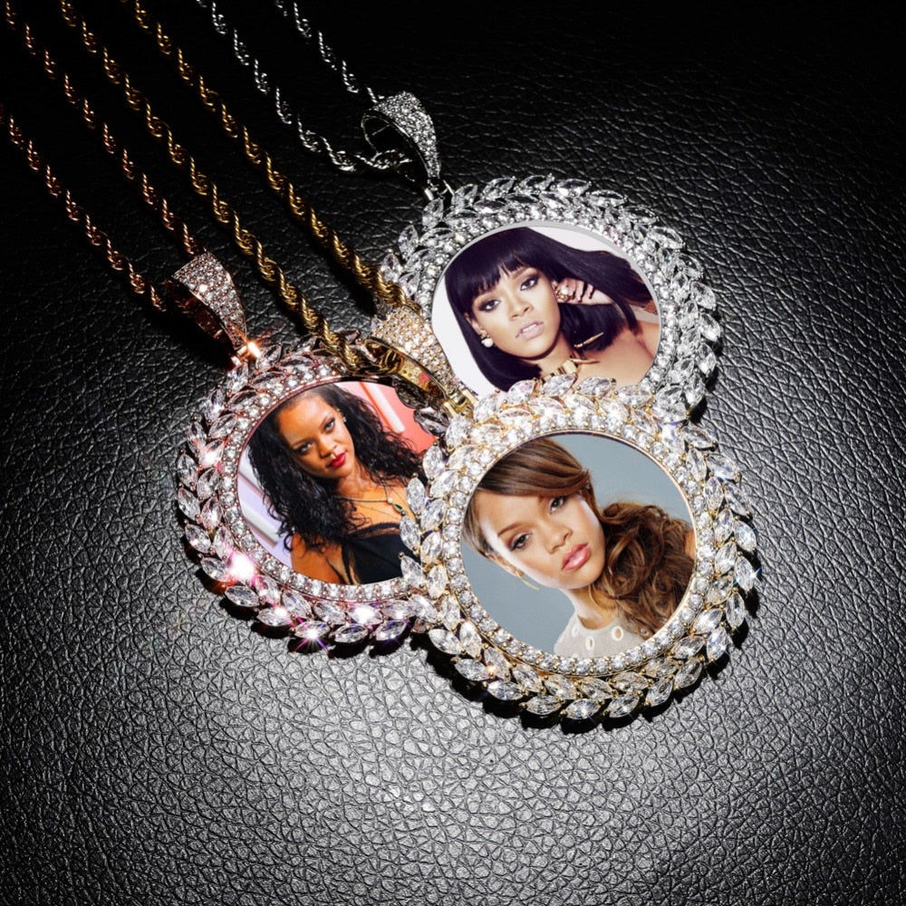 Collar con colgante de medallón redondo personalizado con foto, joyería hip hop