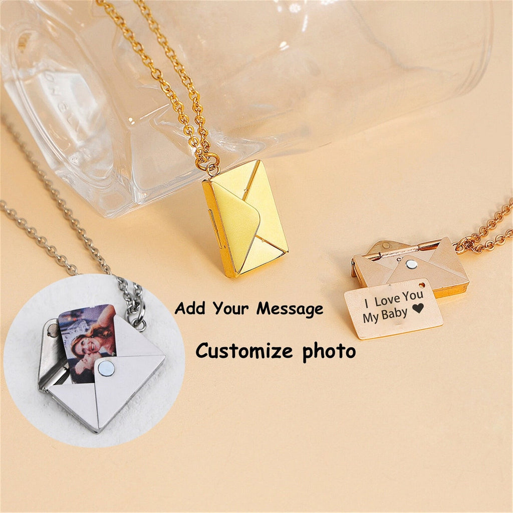 Personalized Custom Envelope Custom Photo Engraved Name Necklace Pendant - MERGE.DAY.1.FREESTYLE