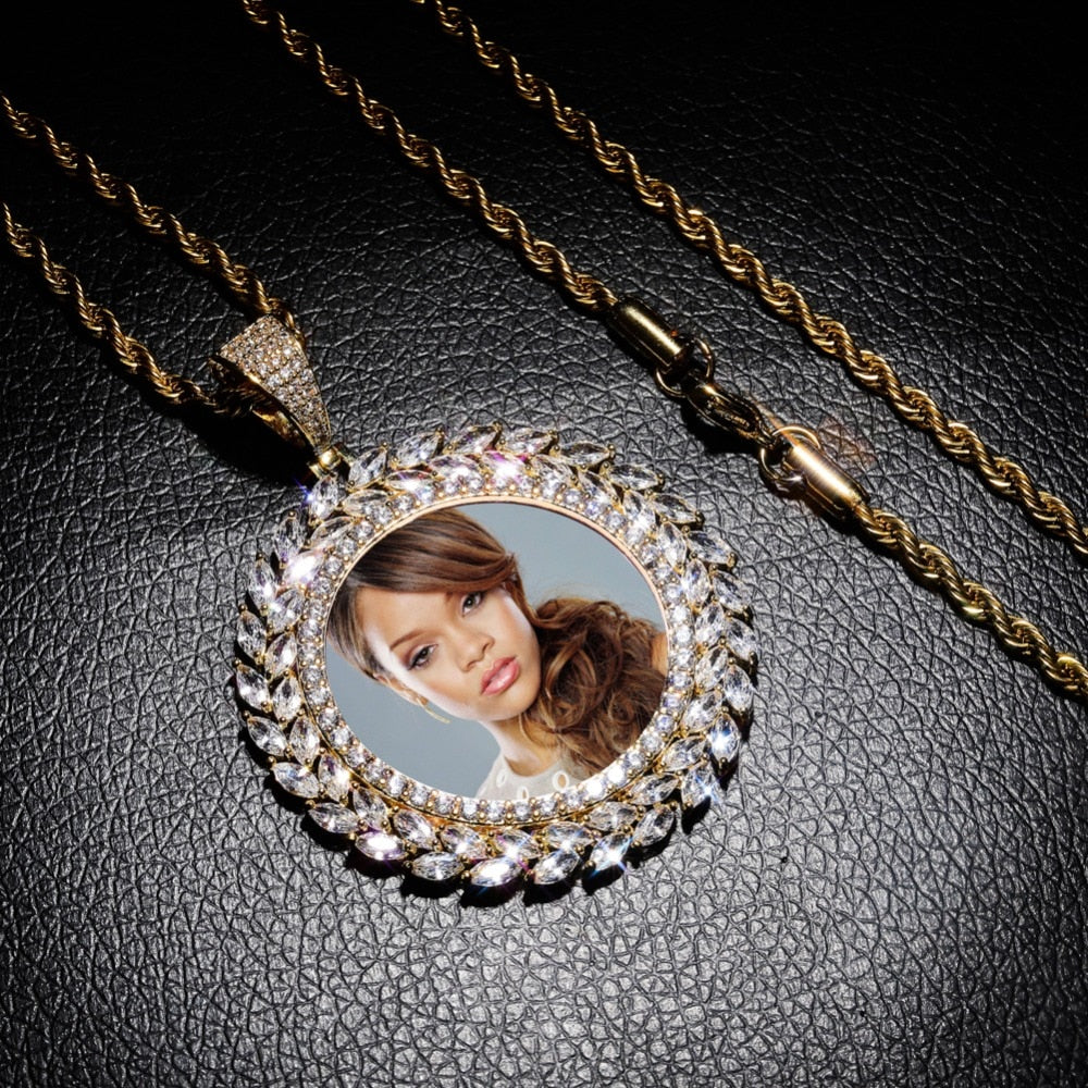 Collar con colgante de medallón redondo personalizado con foto, joyería hip hop