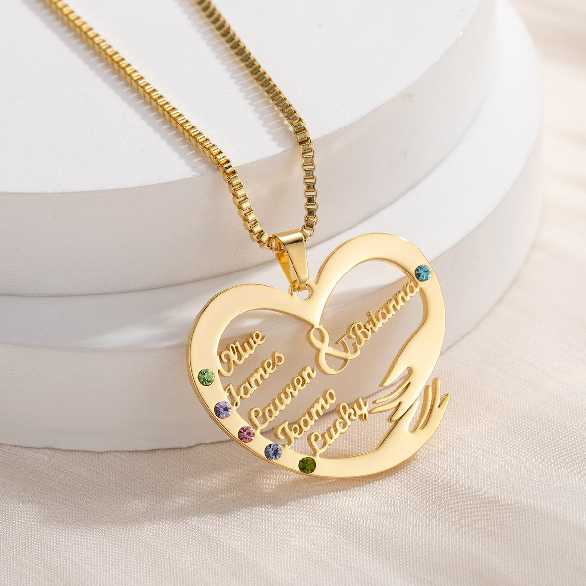 Custom Mom Necklace With Birthstones Personalized Heart Mother And Child Name Pendant - MERGE.DAY.1.FREESTYLE