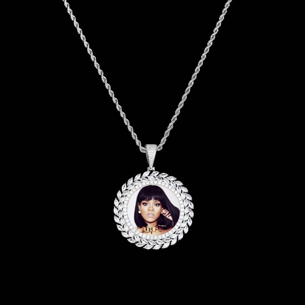 Collar con colgante de medallón redondo personalizado con foto, joyería hip hop