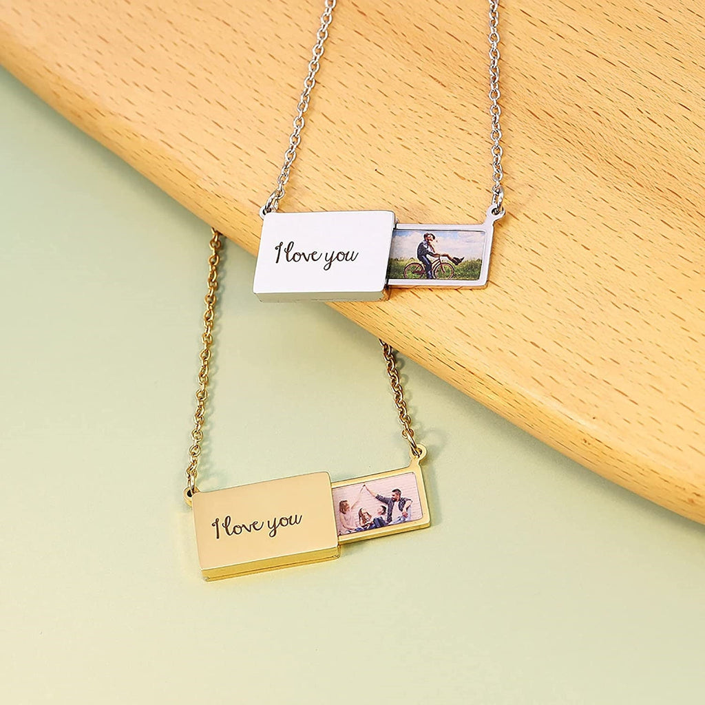 Pull-Out Envelope Necklace Personalized Engraved Photo Locket Unique Pendant - MERGE.DAY.1.FREESTYLE