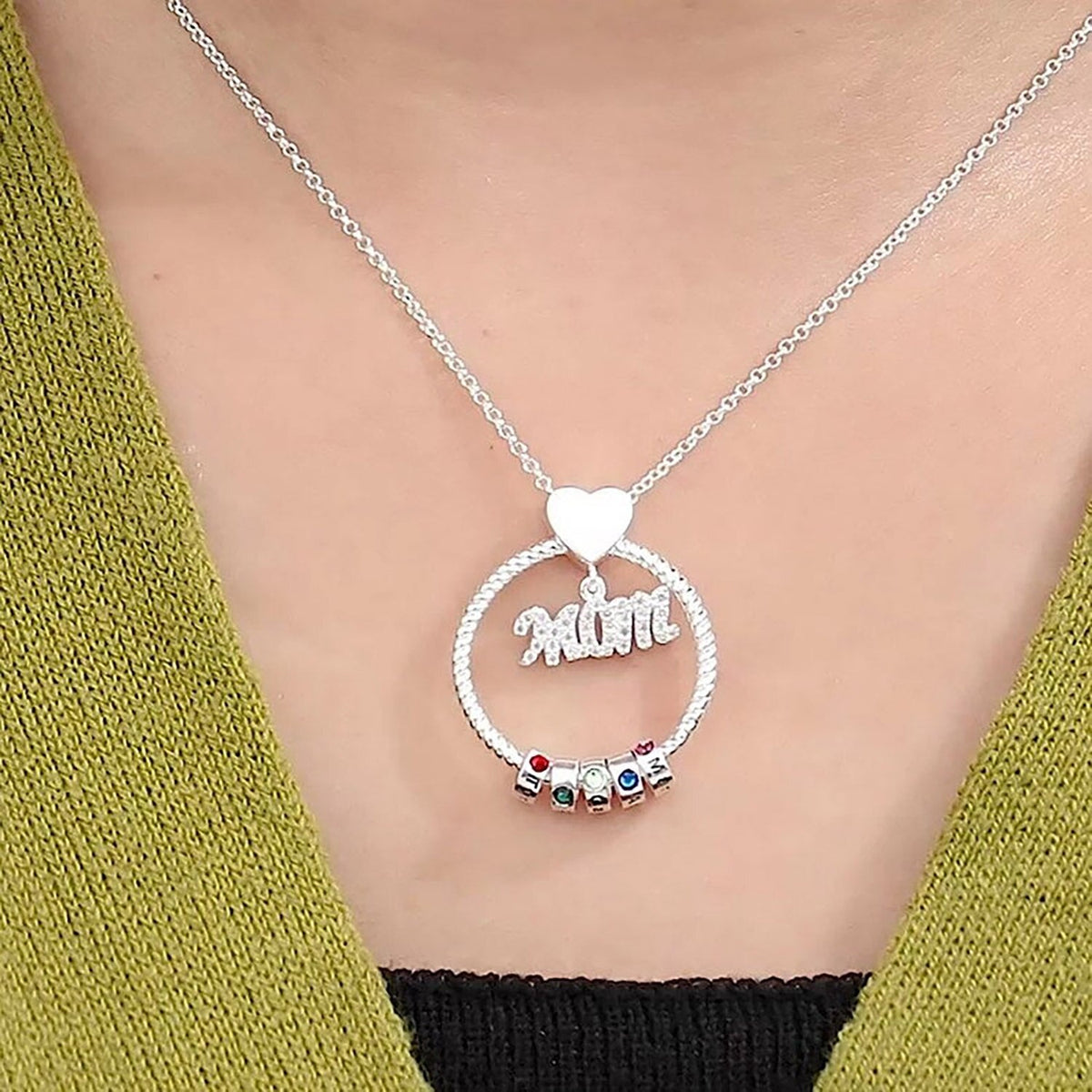 Personalised Circle Pendant Engraved Name Necklace With Birthstone Family Necklace - MERGE.DAY.1.FREESTYLE