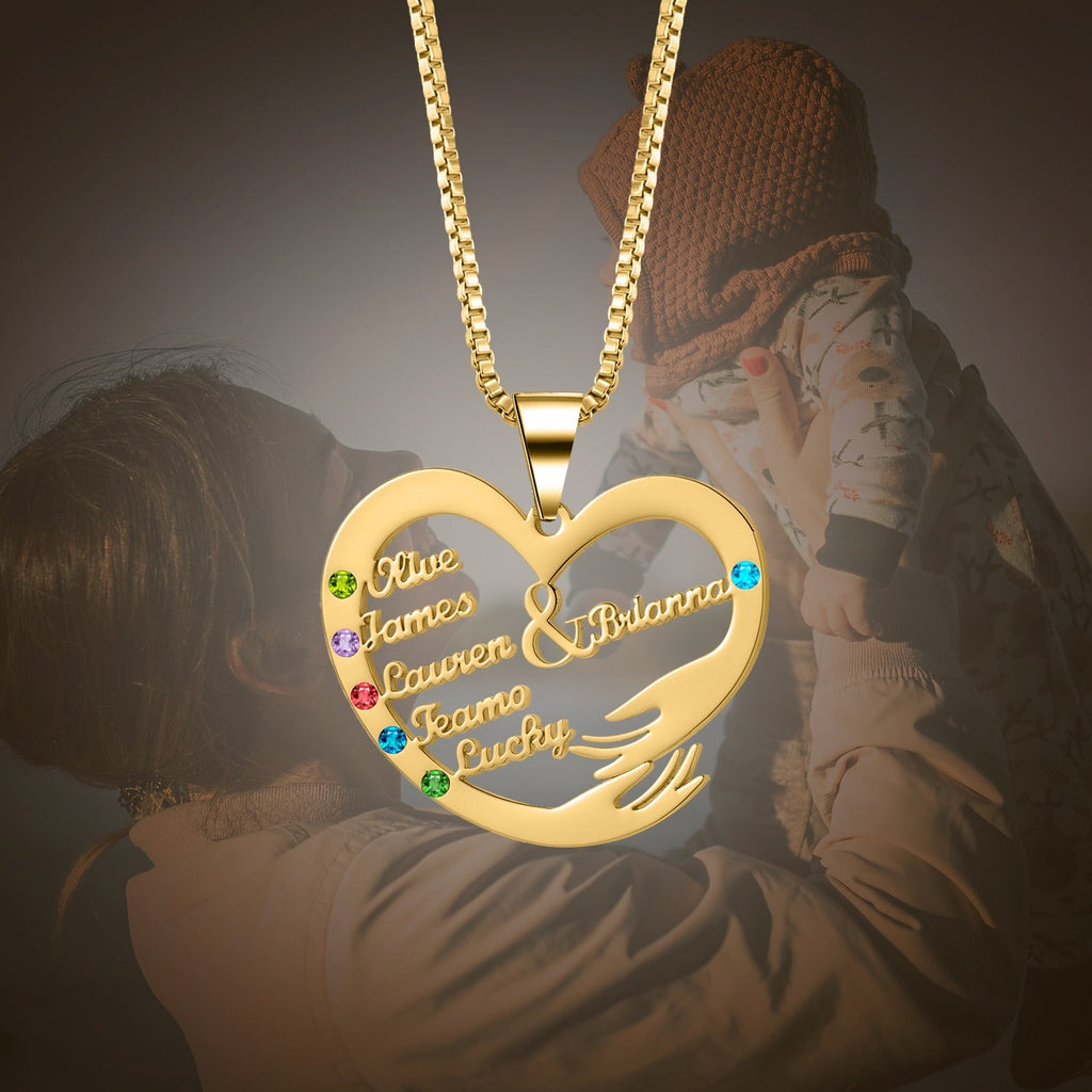 Custom Mom Necklace With Birthstones Personalized Heart Mother And Child Name Pendant - MERGE.DAY.1.FREESTYLE