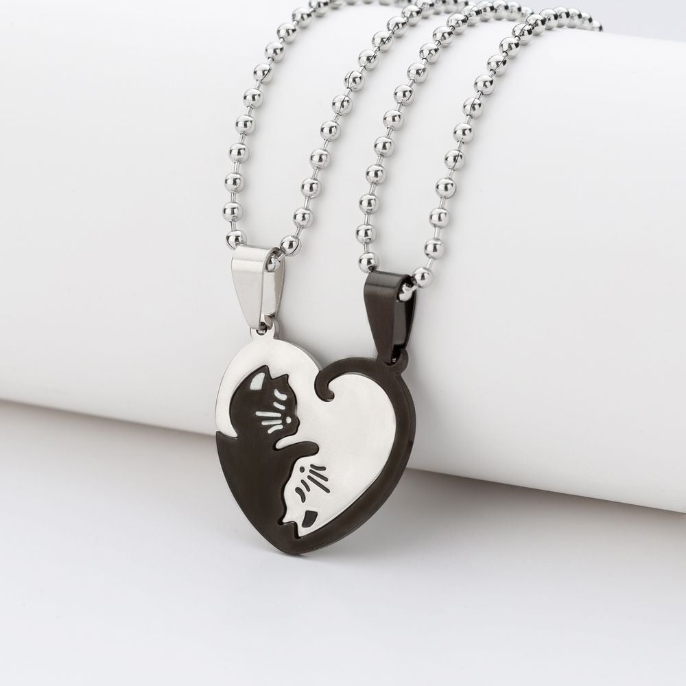 1 Set Couple Charm Cat Pendant Necklace Women Men Stainless Steel Girl Gift Jewelry Blue Cololr - MERGE.DAY.1.FREESTYLE