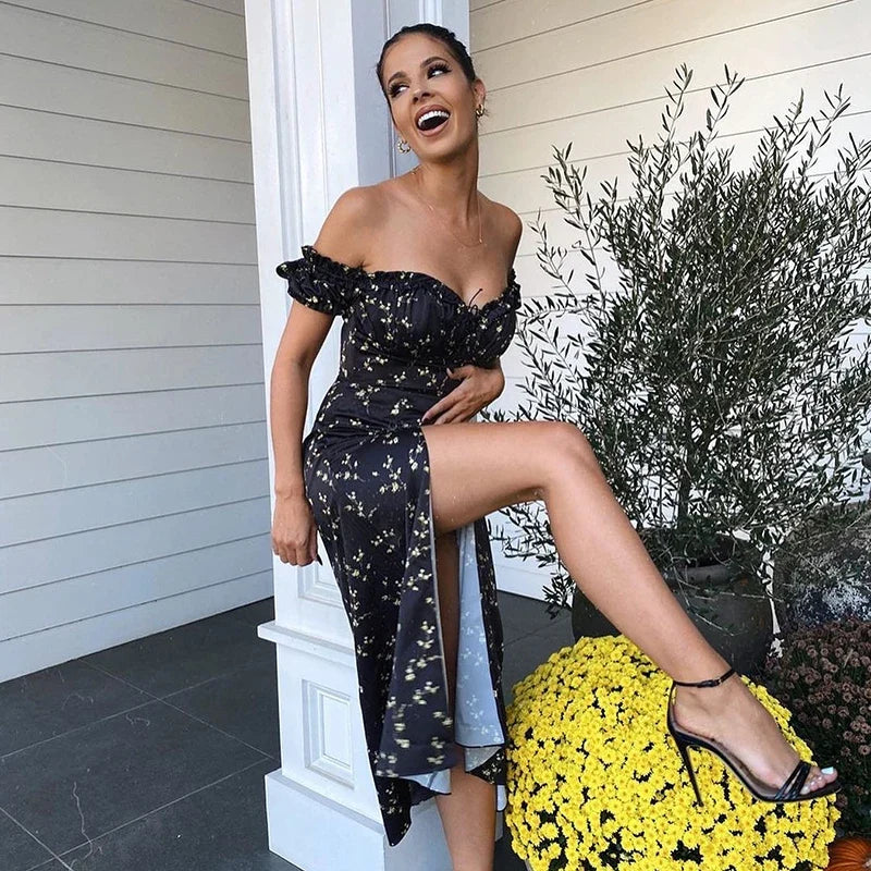 Summer Floral Off Shoulder Puff Sleeve Maxi Dress - MERGE.DAY.1.FREESTYLE