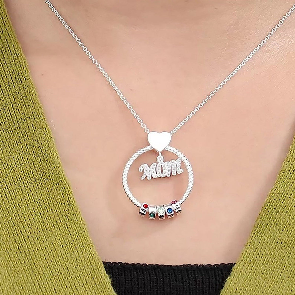 Personalised Circle Pendant Engraved Name Necklace With Birthstone Family Necklace - MERGE.DAY.1.FREESTYLE