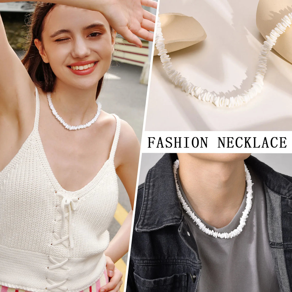 Natural Square Irregular Shell Beaded Chain Necklaces - MERGE.DAY.1.FREESTYLE