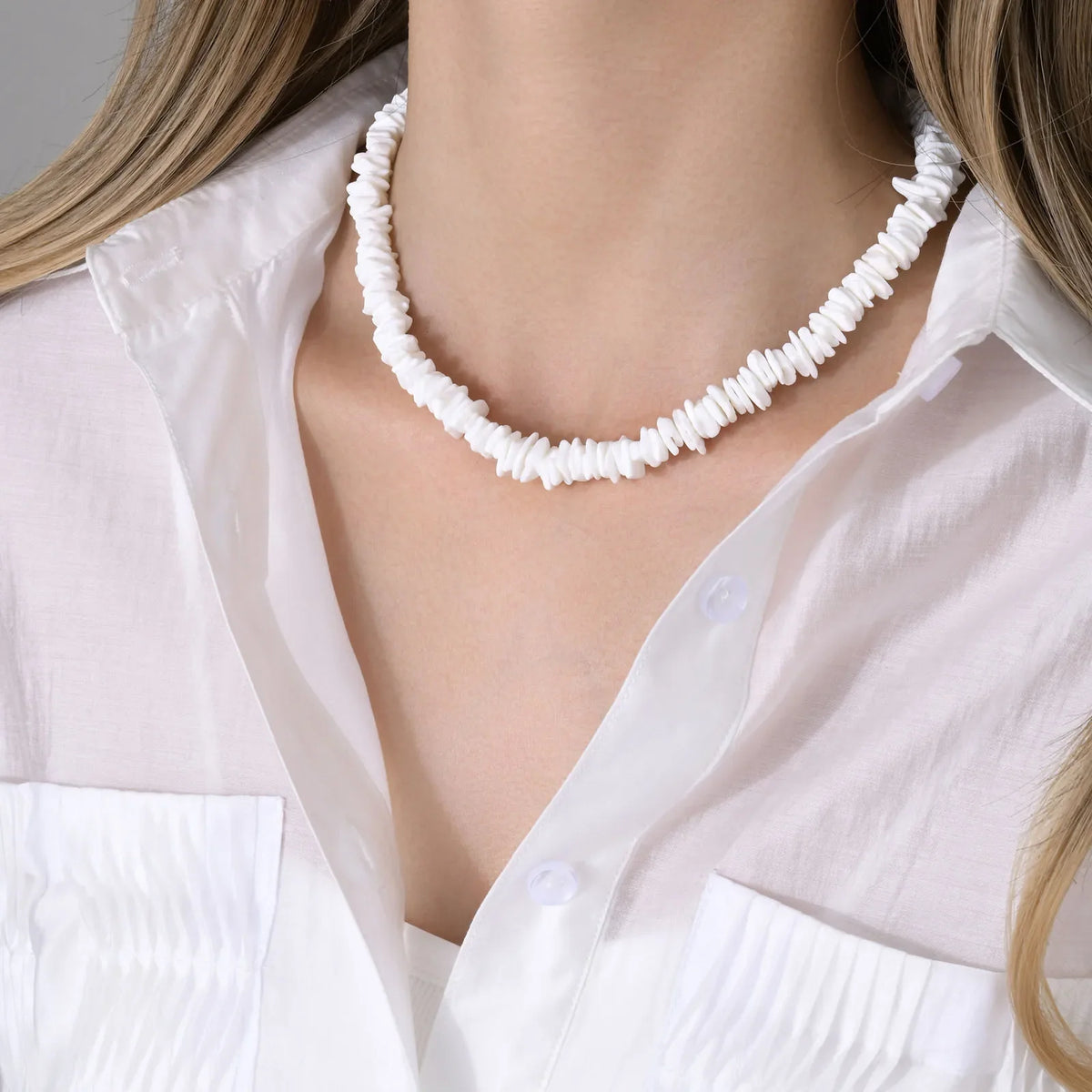 Natural Square Irregular Shell Beaded Chain Necklaces - MERGE.DAY.1.FREESTYLE