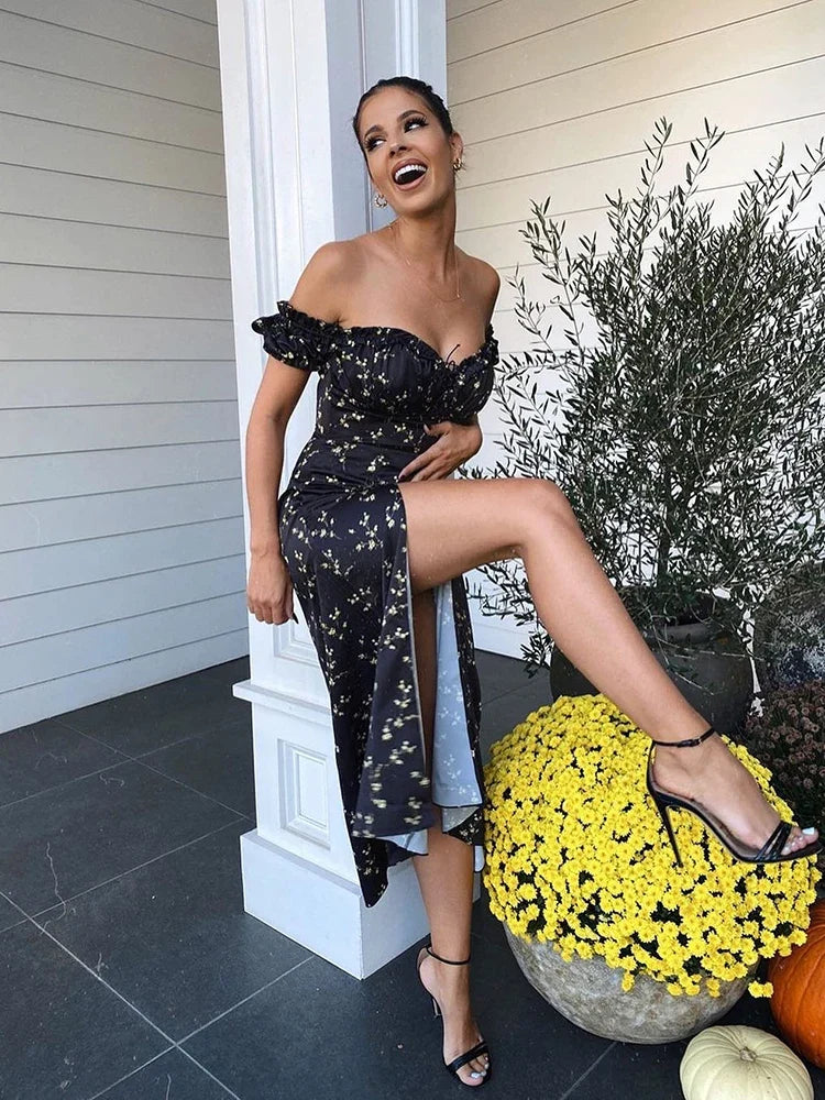 Summer Floral Off Shoulder Puff Sleeve Maxi Dress - MERGE.DAY.1.FREESTYLE