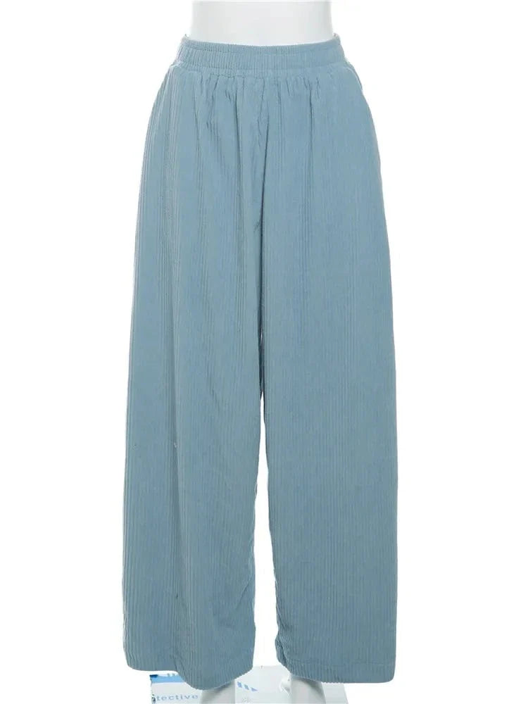 Basic Pocket High Waist Trousers Corduroy Streetwear Long Bottoms - MERGE.DAY.1.FREESTYLE