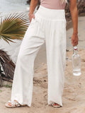 Women Cotton And Linen Pants Elastic High-Waist Thin Casual Pocket Trousers - MERGE.DAY.1.FREESTYLE