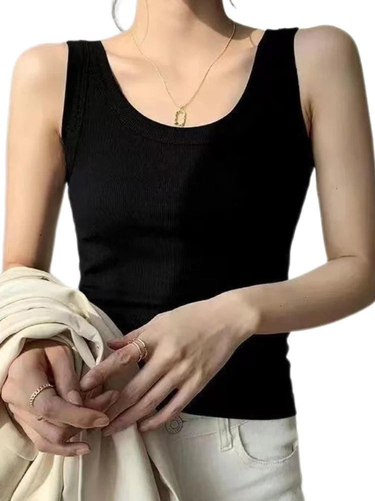 Women Ribbed Tank Top Solid Sleeveless Round Neck Top - MERGE.DAY.1.FREESTYLE
