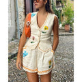 Women Sleeveless Vest Shorts 2 Pieces Set Fashion V Neck Single Breasted Vest - MERGE.DAY.1.FREESTYLE