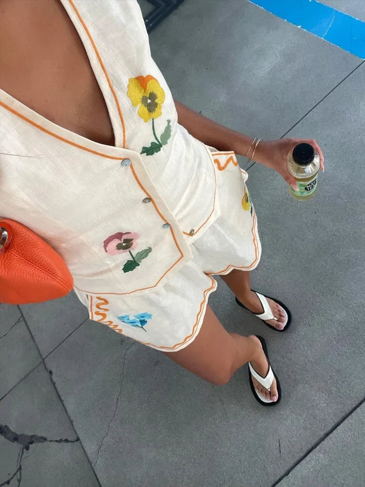 Women Sleeveless Vest Shorts 2 Pieces Set Fashion V Neck Single Breasted Vest - MERGE.DAY.1.FREESTYLE