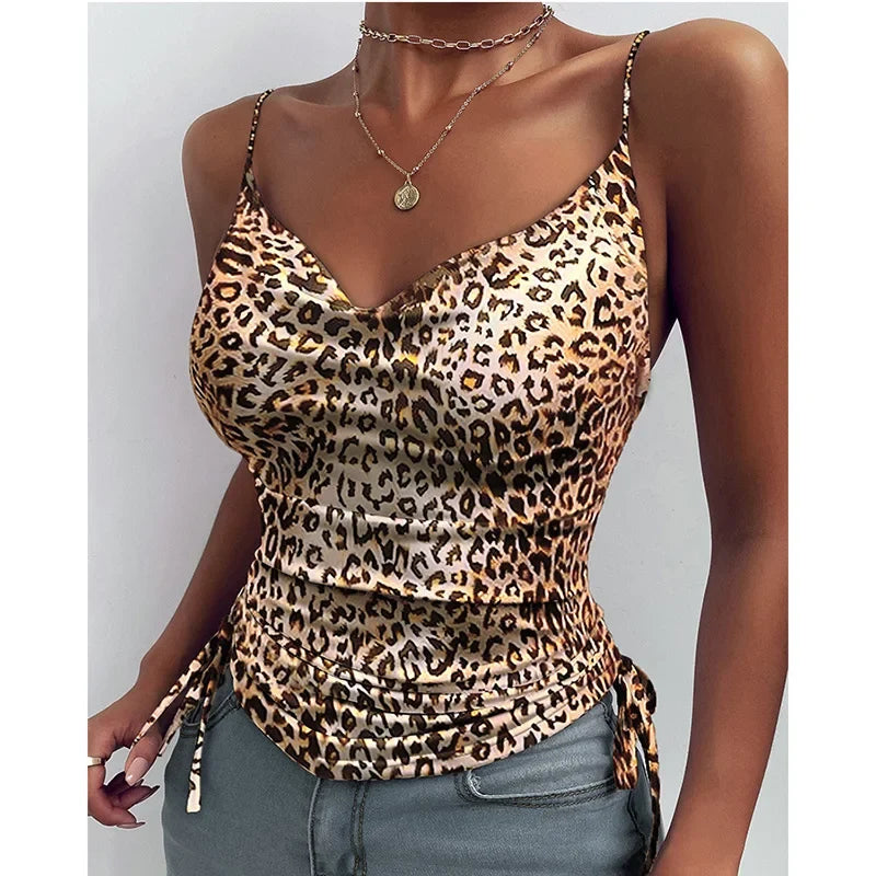 Tank Top V Neck Camisole Cami Drawstring Spaghetti Strap Top - MERGE.DAY.1.FREESTYLE