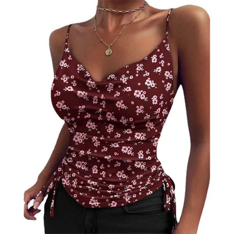 Tank Top V Neck Camisole Cami Drawstring Spaghetti Strap Top - MERGE.DAY.1.FREESTYLE