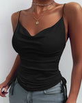 Tank Top V Neck Camisole Cami Drawstring Spaghetti Strap Top - MERGE.DAY.1.FREESTYLE