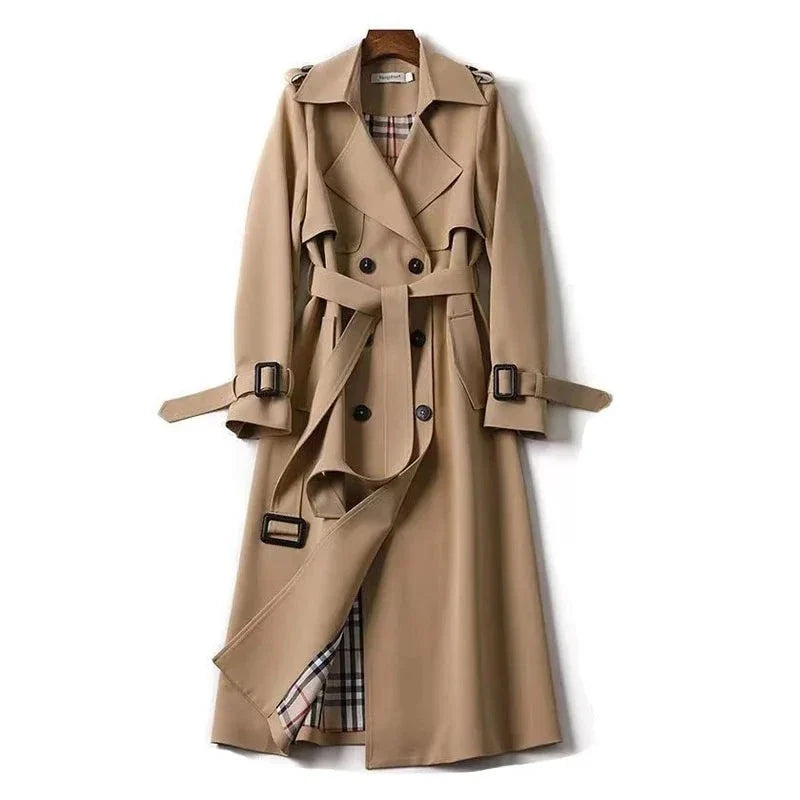 Elegant Long Windbreaker Korean Double Breasted Belt Dust Coat - MERGE.DAY.1.FREESTYLE