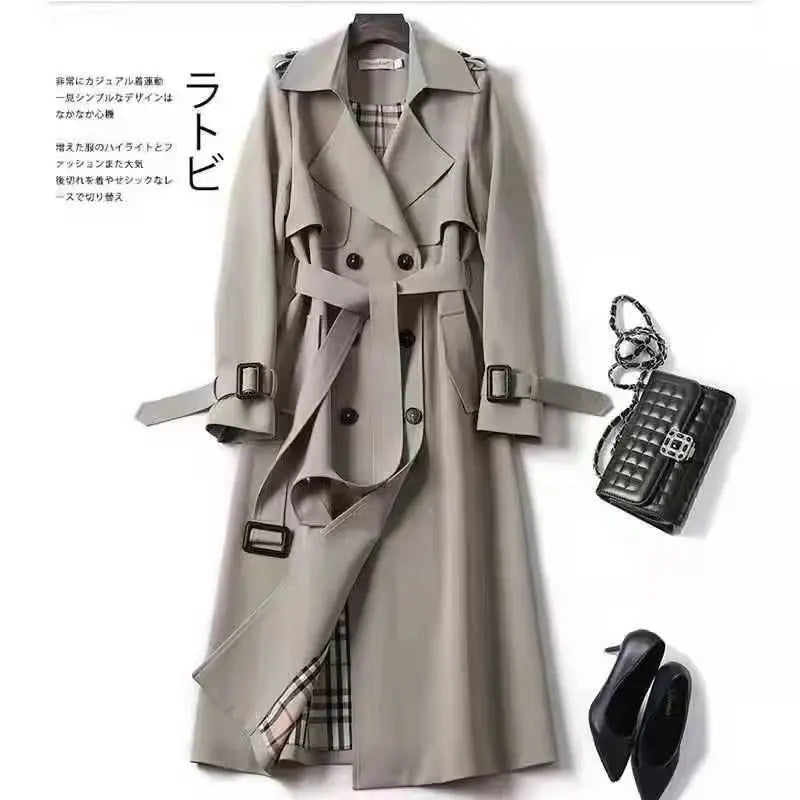 Elegant Long Windbreaker Korean Double Breasted Belt Dust Coat - MERGE.DAY.1.FREESTYLE