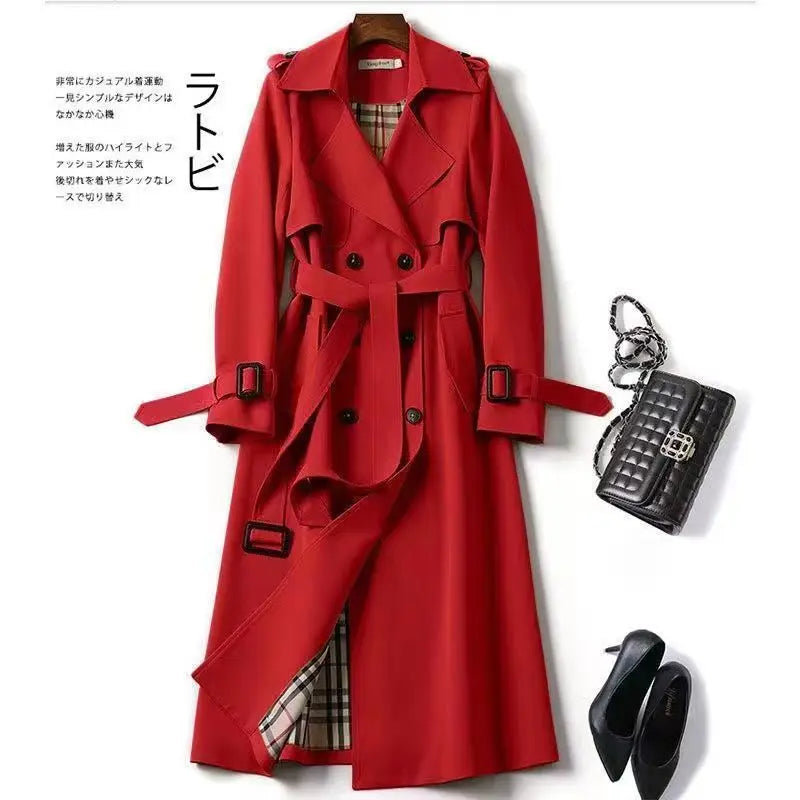 Elegant Long Windbreaker Korean Double Breasted Belt Dust Coat - MERGE.DAY.1.FREESTYLE