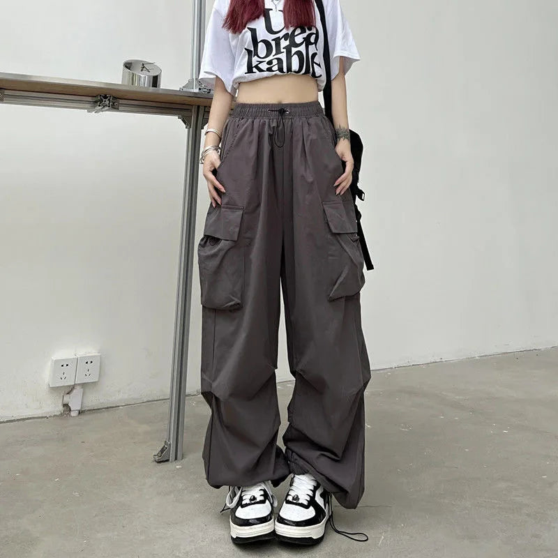 Y2K Cargo Pants Wide Leg Drawstring Oversize Pockets Joggers Trousers - MERGE.DAY.1.FREESTYLE