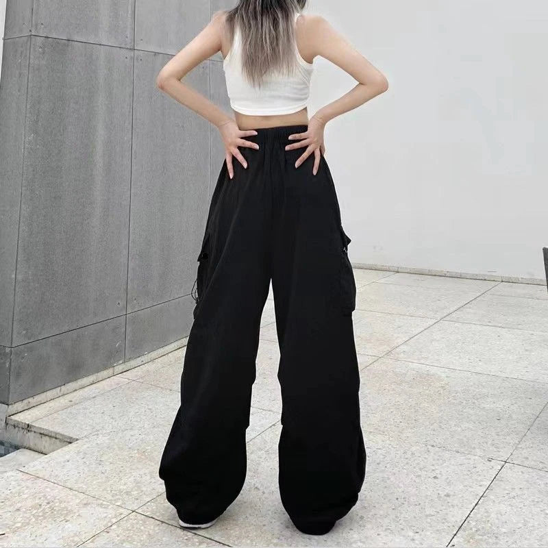 Y2K Cargo Pants Wide Leg Drawstring Oversize Pockets Joggers Trousers - MERGE.DAY.1.FREESTYLE