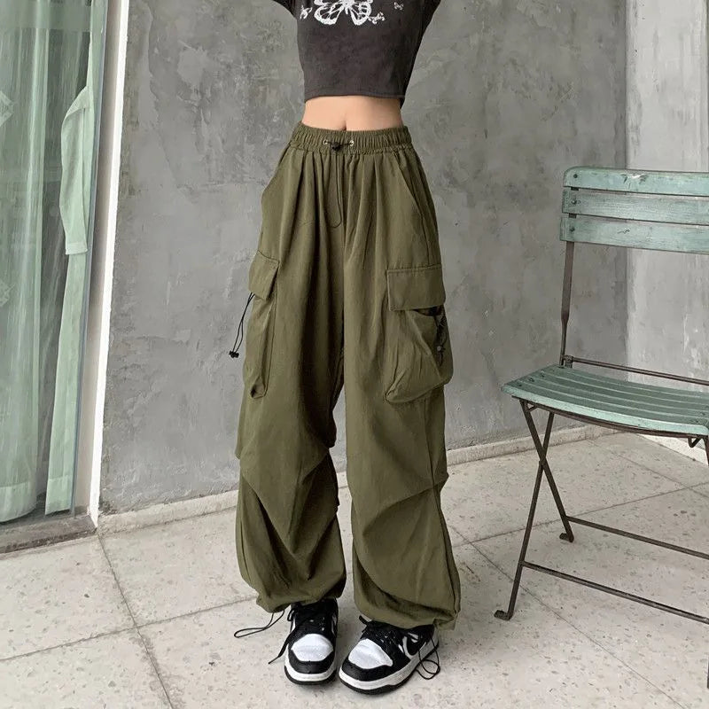 Y2K Cargo Pants Wide Leg Drawstring Oversize Pockets Joggers Trousers - MERGE.DAY.1.FREESTYLE